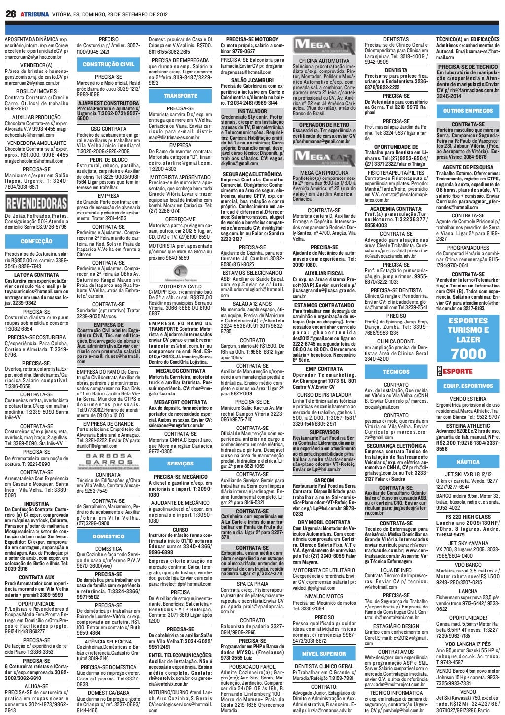 Classificados do jornal a tribuna 23-09-2012