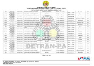 GOVERNO DO ESTADO DO PARÁ
SECRETARIA DE ESTADO DE SEGURANÇA PÚBLICA E DEFESA SOCIAL
DEPARTAMENTO DE TRÂNSITO DO ESTADO DO PARÁ
Página 343 de 1001
Av. Augusto Montenegro, Km 03, S/Nº, Mangueirão, CEP 66.640-000, Belém/PA
Telefones: (91) 3214-6303 / 3214-6229
www.detran.pa.gov.br
2055
18/03/2024
09:45:27.425
187410/2024 FRANCIELLY MOURA DE OLIVEIRA AMPLA CONCORRÊNCIA 1ª CNH - categoria AB
066*******2-09
Benevides 110
9260
18/03/2024
02:14:15.633
168741/2024 FRANCIELMA MARQUES DE SOUSA MULHER 1ª CNH - categoria AB
053*******3-11
Moju 102
15671
18/03/2024
10:36:19.890
194251/2024 FRANCIELTON BARBOSA DOS SANTOS AMPLA CONCORRÊNCIA 1ª CNH - categoria AB
035*******2-99
Benevides 100
15928
18/03/2024
12:20:22.392
207269/2024 FRANCIENE DA VERA CRUZ CORDEIRO AMPLA CONCORRÊNCIA 1ª CNH - categoria AB
048*******2-85
São Miguel Do Guamá 100
15487
18/03/2024
09:27:12.026
184899/2024 FRANCIENNISON DOS ANJOS PANTOJA AMPLA CONCORRÊNCIA 1ª CNH - categoria AB
857*******2-34
Ananindeua 100
12941
19/03/2024
12:14:33.126
274162/2024 FRANCIEUDO GONCALVES DE OLIVEIRA AMPLA CONCORRÊNCIA 1ª CNH - categoria AB
083*******2-26
Ipixuna Do Pará 102
19913
18/03/2024
20:47:42.814
249654/2024 FRANCIKEILA CARDOSO BITENCOURT PCD 1ª CNH - categoria AB
025*******2-27
Abaetetuba 42
7097
20/03/2024
10:37:31.464
303052/2024
FRANCILDA OLIVEIRA SORTENES DO
CARMO
MULHER 1ª CNH - categoria AB
984*******2-20
Acará 105
10214
18/03/2024
09:53:32.532
188462/2024 FRANCILDO CABRAL DA SILVA AMPLA CONCORRÊNCIA 1ª CNH - categoria AB
022*******2-32
Abaetetuba 102
17528
19/03/2024
20:09:08.957
292018/2024 FRANCILEIA COIMBRA DOS SANTOS AMPLA CONCORRÊNCIA 1ª CNH - categoria AB
990*******2-49
Primavera 100
330
18/03/2024
12:35:58.719
209109/2024 FRANCILEIA DA SILVA SOUZA AMPLA CONCORRÊNCIA 1ª CNH - categoria AB
085*******2-78
Barcarena 120
13039
19/03/2024
14:07:35.025
279475/2024 FRANCILEIDA DA CONCEICAO FERREIRA AMPLA CONCORRÊNCIA 1ª CNH - categoria AB
931*******2-53
Abaetetuba 102
1080
20/03/2024
11:17:59.561
304341/2024 FRANCILENE BRAGA PORTILHO MULHER 1ª CNH - categoria AB
090*******2-02
Portel 120
15523
18/03/2024
09:36:22.276
186135/2024 FRANCILENE COSTA DE SOUZA AMPLA CONCORRÊNCIA 1ª CNH - categoria AB
035*******2-00
Marituba 100
11267
18/03/2024
12:57:26.864
211636/2024 FRANCILENE DA SILVA ANDRADE MULHER 1ª CNH - categoria AB
060*******2-94
Castanhal 102
1055
20/03/2024
09:33:26.800
301053/2024 FRANCILENE DA SILVA OLIVEIRA MULHER 1ª CNH - categoria AB
009*******2-00
Curralinho 120
19578
18/03/2024
09:20:23.804
183971/2024 FRANCILENE DA SILVA PEREIRA MULHER Mudança de categoria - B para D
857*******2-53
Ananindeua 52
6188
19/03/2024
00:28:16.622
260737/2024 FRANCILENE DE SOUSA SILVA MULHER 1ª CNH - categoria AB
047*******3-93
Dom Eliseu 105
18219
21/03/2024
15:40:01.511
330063/2024 FRANCILENE DE SOUZA MEDEIRO AMPLA CONCORRÊNCIA 1ª CNH - categoria AB
975*******2-68
Santa Cruz Do Arari 100
5447
18/03/2024
15:07:10.122
225120/2024 FRANCILENE DIAS PINHEIRO BARBOSA MULHER 1ª CNH - categoria AB
983*******2-68
Igarapé-miri 105
 