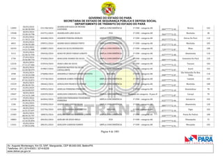 GOVERNO DO ESTADO DO PARÁ
SECRETARIA DE ESTADO DE SEGURANÇA PÚBLICA E DEFESA SOCIAL
DEPARTAMENTO DE TRÂNSITO DO ESTADO DO PARÁ
Página 4 de 1001
Av. Augusto Montenegro, Km 03, S/Nº, Mangueirão, CEP 66.640-000, Belém/PA
Telefones: (91) 3214-6303 / 3214-6229
www.detran.pa.gov.br
12095
18/03/2024
16:28:58.904
231158/2024
ADAMILSON KAUA DE MOURA
CUSTODIO
AMPLA CONCORRÊNCIA 1ª CNH - categoria AB
084*******2-45
Breves 102
19948
18/03/2024
19:28:10.798
242751/2024 ADAMILSON LIMA SILVA PCD 1ª CNH - categoria AB
904*******2-25
Marituba 38
3724
25/03/2024
11:10:21.120
360488/2024 ADAMOR PEREIRA BORGES AMPLA CONCORRÊNCIA 1ª CNH - categoria AB
093*******2-41
Oeiras Do Pará 110
6833
19/03/2024
19:38:39.285
290931/2024 ADAMS KAUA SERRAO PINTO AMPLA CONCORRÊNCIA 1ª CNH - categoria AB
072*******2-10
Marituba 105
18193
21/03/2024
14:21:51.008
328887/2024 ADAO DA SILVA RODRIGUES AMPLA CONCORRÊNCIA 1ª CNH - categoria AB
729*******2-87
Moju 100
3113
19/03/2024
22:46:31.930
296926/2024 ADAO DE JESUS FARIAS LOBATO AMPLA CONCORRÊNCIA 1ª CNH - categoria AB
037*******2-48
Abaetetuba 110
1730
27/03/2024
10:46:08.734
376583/2024 ADAO JOSE SOARES DA SILVA AMPLA CONCORRÊNCIA 1ª CNH - categoria AB
009*******2-83
Goianésia Do Pará 120
12224
18/03/2024
17:11:27.466
233924/2024 ADAO LIMA DA SILVA AMPLA CONCORRÊNCIA 1ª CNH - categoria AB
912*******3-15
Tucuruí 102
13782
20/03/2024
22:20:58.479
319867/2024
ADDISON MATEUS DA SILVA
CAVALCANTE
AMPLA CONCORRÊNCIA 1ª CNH - categoria AB
042*******2-07
Acará 102
2938
19/03/2024
13:10:24.358
276800/2024 ADEANELLY REDLEY GOMES BATISTA MULHER 1ª CNH - categoria AB
090*******2-07
São Sebastião Da Boa
Vista
110
4269
18/03/2024
07:42:32.872
173738/2024 ADEBSON GOMES FERREIRA AMPLA CONCORRÊNCIA 1ª CNH - categoria AB
039*******2-52
Cametá 105
15529
18/03/2024
09:38:49.701
186462/2024 ADEGILSON FRANCO E CUIMAR AMPLA CONCORRÊNCIA 1ª CNH - categoria AB
095*******2-07
Marituba 100
18732
23/03/2024
10:24:09.937
349922/2024 ADEILSA FERREIRA PINHEIRO PCD 1ª CNH - categoria AB
167*******2-10
Ananindeua 78
19047
18/03/2024
14:14:31.348
220259/2024 ADEILSON CORDOVIL VALENTE AMPLA CONCORRÊNCIA Mudança de categoria - B para D
617*******2-87
Curuçá 70
12739
19/03/2024
08:09:40.370
263042/2024
ADEILSON FERNANDO FIGUEIREDO
FERREIRA
AMPLA CONCORRÊNCIA 1ª CNH - categoria AB
015*******2-46
Salvaterra 102
1330
21/03/2024
18:58:22.093
333050/2024 ADEIVY DOS SANTOS SILVA AMPLA CONCORRÊNCIA 1ª CNH - categoria AB
089*******2-14
Abaetetuba 120
12166
18/03/2024
16:51:57.697
232704/2024 ADELIA FERREIRA DOS SANTOS MULHER 1ª CNH - categoria AB
877*******2-34
Vigia 102
15383
18/03/2024
08:49:34.797
180033/2024 ADELINO RIBEIRO BARBOSA JUNIOR AMPLA CONCORRÊNCIA 1ª CNH - categoria AB
020*******2-60
Ponta De Pedras 100
18883
18/03/2024
12:10:45.894
206203/2024 ADELMO DE JESUS MELO PCD 1ª CNH - categoria AB
016*******3-42
Ulianópolis 72
13161
19/03/2024
17:09:53.096
286101/2024 ADELSON CARDOSO RAMOS AMPLA CONCORRÊNCIA 1ª CNH - categoria AB
901*******2-91
Mocajuba 102
 