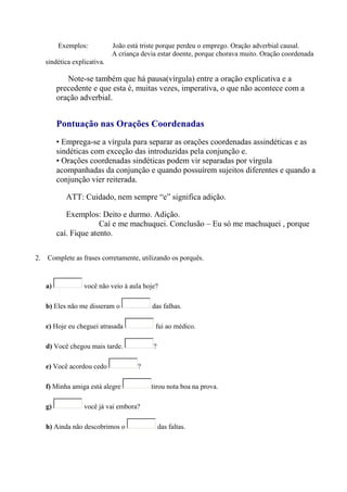 Classificação das orações coordenadas