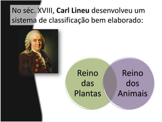Sistema de Classificação de Carl LineuReinoSegundo Carl Lineu os seres vivos eram classificados em dois Reinos. O Reino era o grupo que abrangia a maiorquantidade de seres e subdividia-se em agrupamentos com um número cada vez menor deseres.FiloClasseOrdemFamíliaGéneroEspécieEscola Virtual – 4 