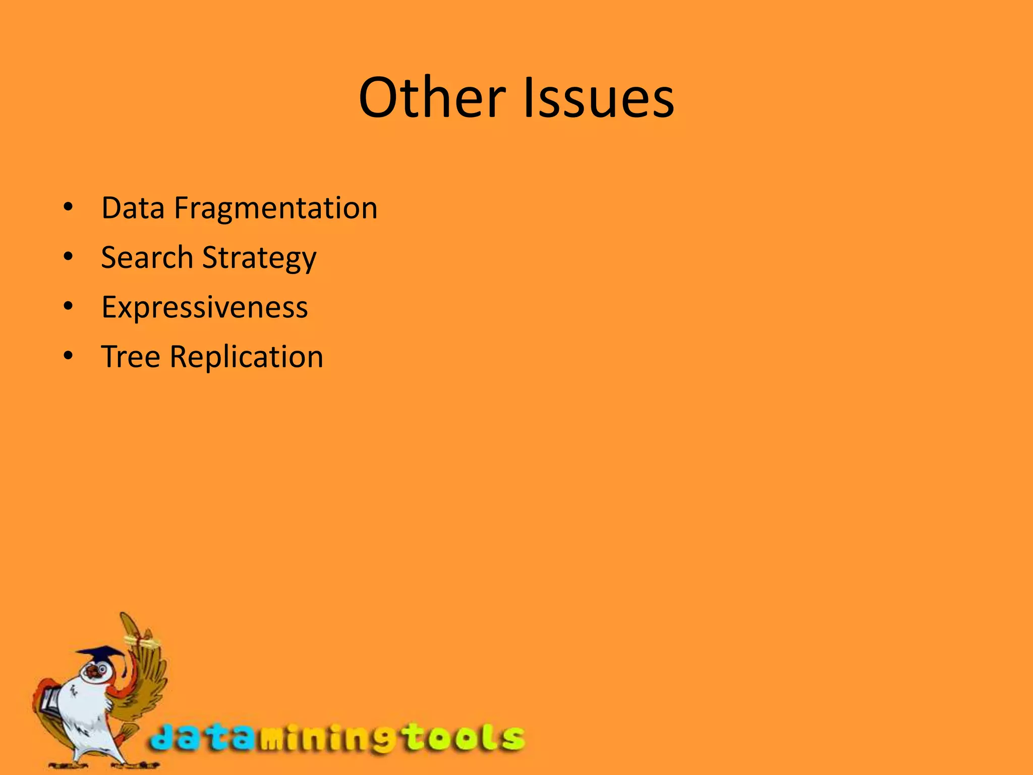 How to Address Overfitting…Post-pruningGrow decision tree to its entiretyTrim the nodes of the decision tree in a bottom-up fashionIf generalization error improves after trimming, replace sub-tree by a leaf node.Class label of leaf node is determined from majority class of instances in the sub-treeCan use MDL for post-pruning