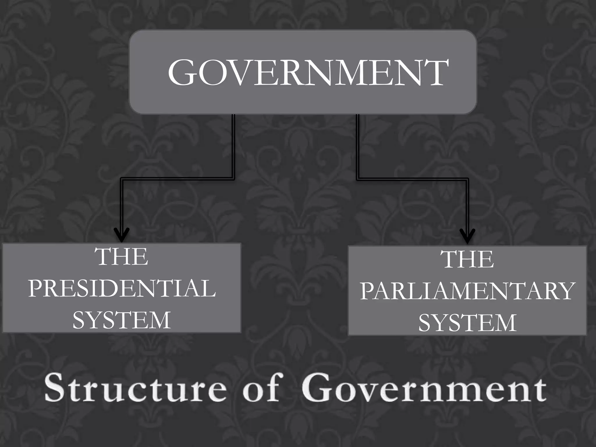 GOVERNMENT
THE
PRESIDENTIAL
SYSTEM
THE
PARLIAMENTARY
SYSTEM