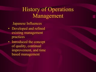 Classification and Purpose of Production and Operations Management
