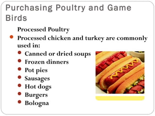 Preparation of Poultr y and Game 
Birds 
Moist-Heat Preparation 
Braising 
Also called 
fricasseeing 
Stewing 
Poachin...