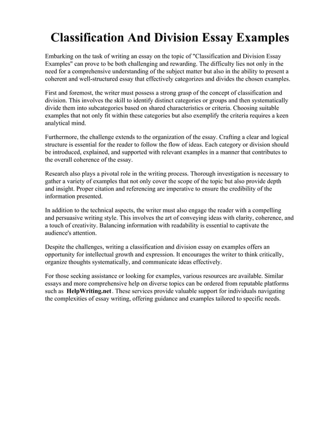 Classification And Division Essay Examples.pdf