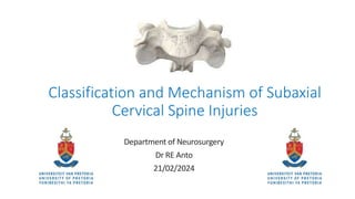 Classification and Mechanism of Subaxial
Cervical Spine Injuries
Department of Neurosurgery
Dr RE Anto
21/02/2024
 