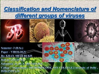 Classification and Nomenclature of
different groups of viruses
)
 