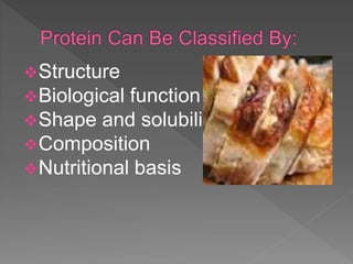 Structure
Biological function
Shape and solubility
Composition
Nutritional basis
 