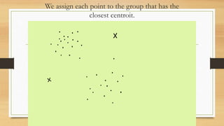 We assign each point to the group that has the
closest centroit.
 