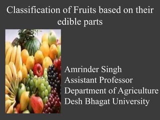 Amrinder Singh
Assistant Professor
Department of Agriculture
Desh Bhagat University
Classification of Fruits based on their
edible parts
 
