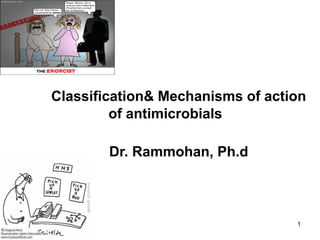 1
Classification& Mechanisms of action
of antimicrobials
Dr. Rammohan, Ph.d
 