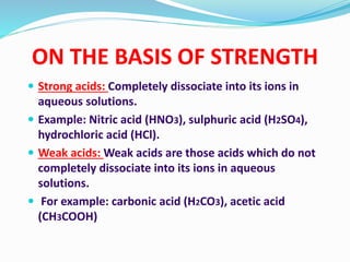 Strong Acids Examples Classification of acids & bases | PPTX