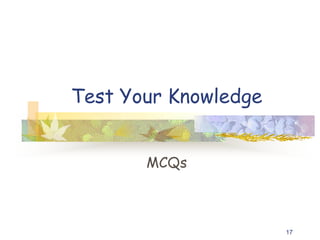 Test Your Knowledge
MCQs
17
 