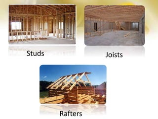 Studs Joists
Rafters
 