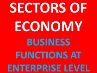 SECTORS OF
ECONOMY
BUSINESS
FUNCTIONS AT
ENTERPRISE LEVEL
 