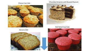 Cheese Cup Cake
Chocolate Brownies with Roasted Peanuts
Banana Cake
Red Velvet Cup Cake
 