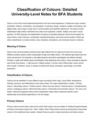 Comprehensive Colour Classification for BFA Students in Fine Arts | PDF