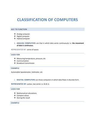 CLASSIFICATION OF COMPUTERS<br />Acc to function<br />,[object Object]
