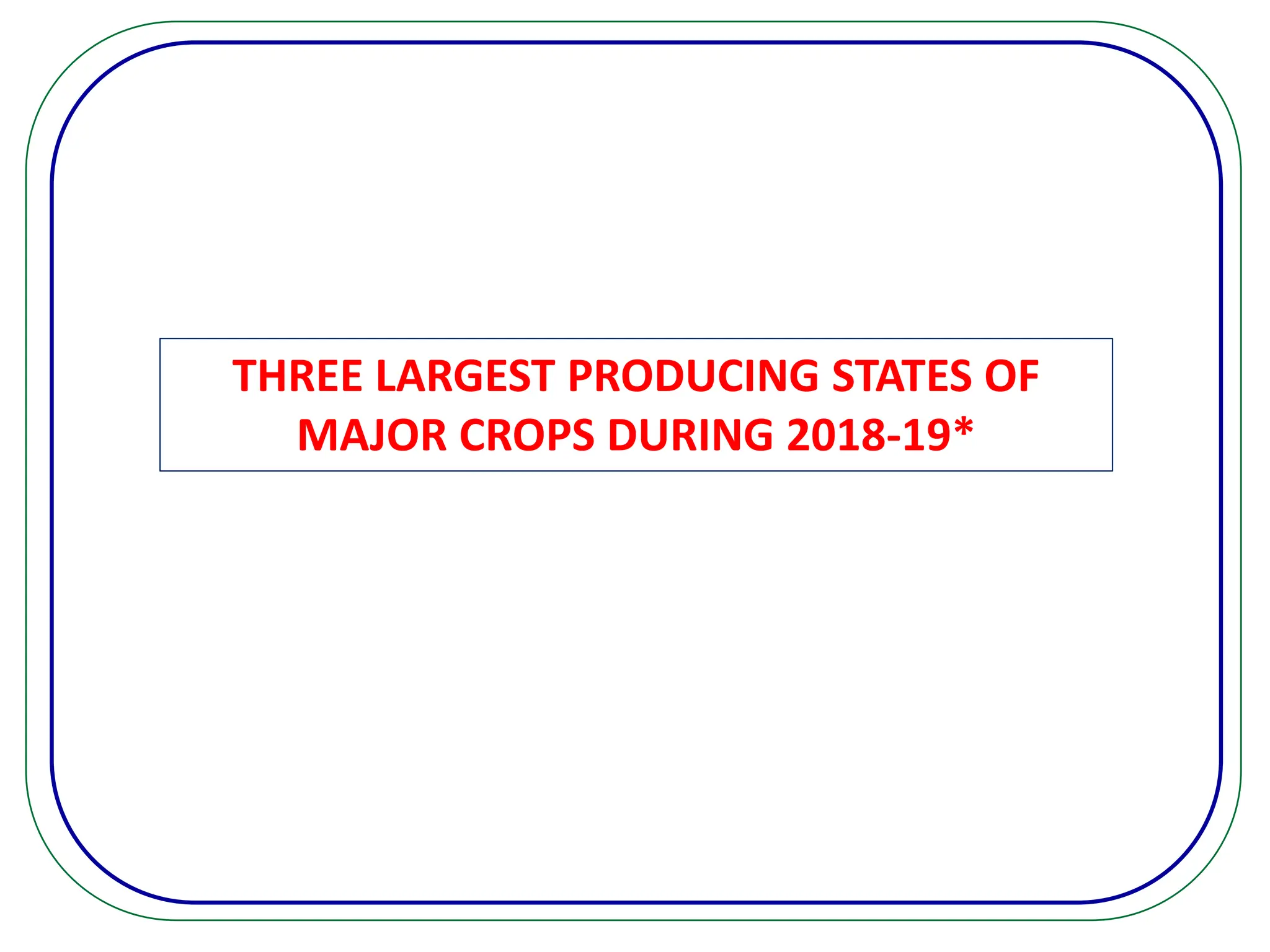 THREE LARGEST PRODUCING STATES OF
MAJOR CROPS DURING 2018-19*
 