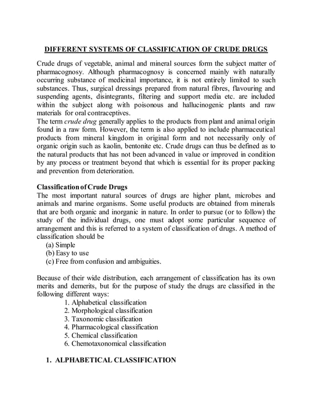 Classification of crude drugs PDF