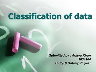 Classification of data
Submitted by : Aditya Kiran
1834104
B.Sc(H) Botany,3rd year
 
