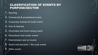 Comprehensive Classification of Events by Purpose and Sector | PPTX