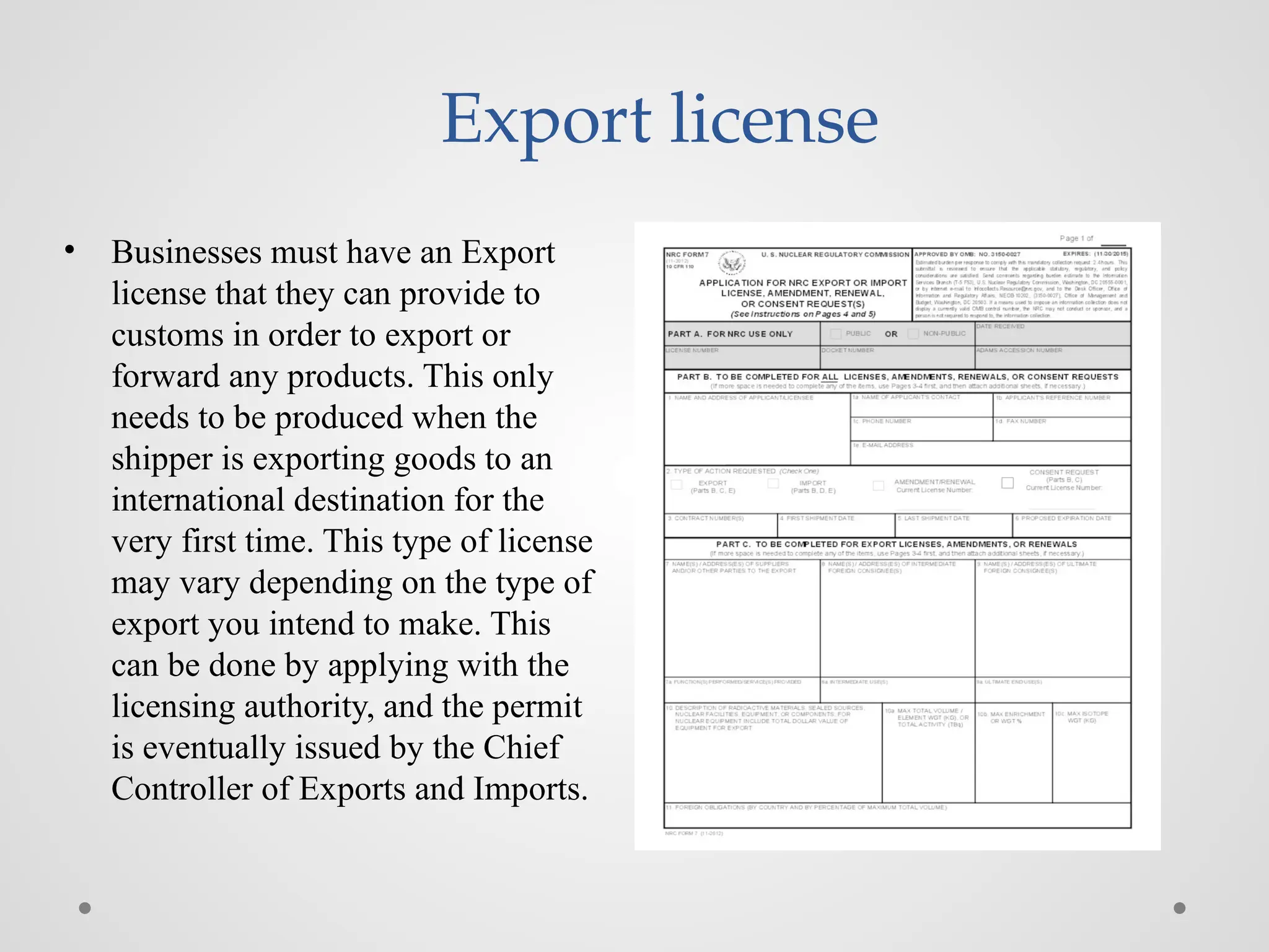 Types Of Export License Permits