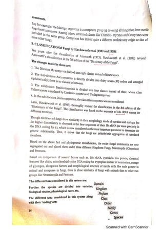 Classification of fungi notes