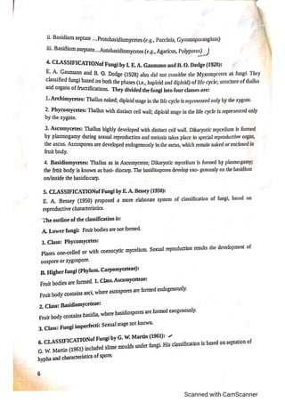 Classification of fungi notes