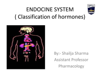 ENDOCINE SYSTEM
( Classification of hormones)
By:- Shailja Sharma
Assistant Professor
Pharmacology
 
