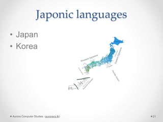 Japonic languages
• Japan
• Korea
Aurora Computer Studies (auroracs.lk) 21
 