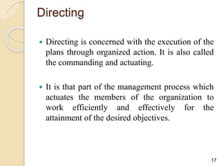 Directing Process Involves Classification of management functions | PPTX