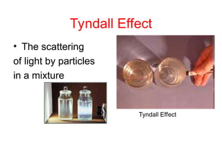 Tyndall Effect
• The scattering
of light by particles
in a mixture
 