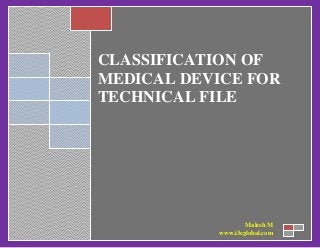 CLASSIFICATION OF
MEDICAL DEVICE FOR
TECHNICAL FILE

Malesh M
www.i3cglobal.com

 