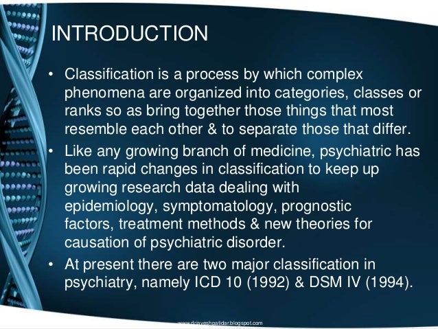 Classification Of Mental Disorder Classification Of Mental Disorder