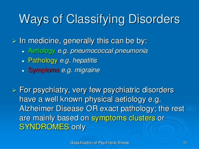 Basic Classification Of Psychiatric Illness
