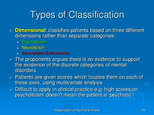 Basic Classification Of Psychiatric Illness