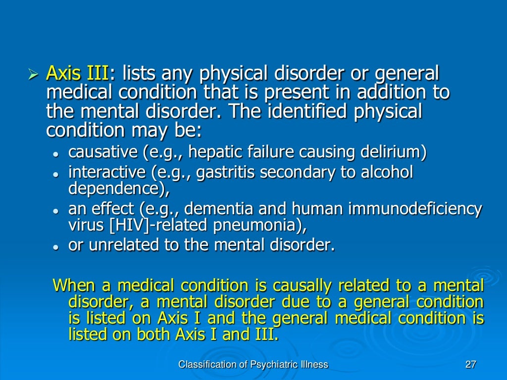 Basic Classification Of Psychiatric Illness