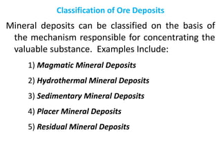 Ore Classifying Process Classification of Minerals, Ore forming process and Indian Distribution ...