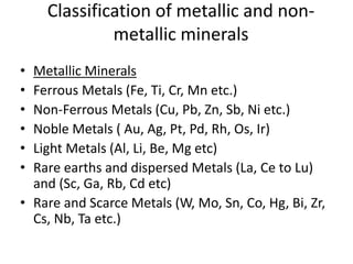 Ore Classifying Process Classification of Minerals, Ore forming process and Indian Distribution ...