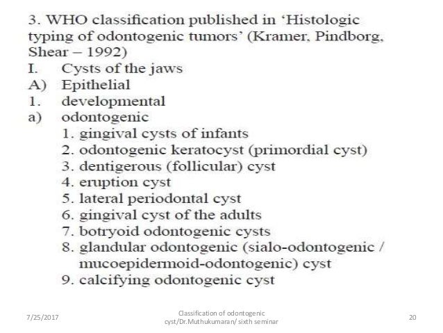 classification of odontogenic cyst odontogenic cyst