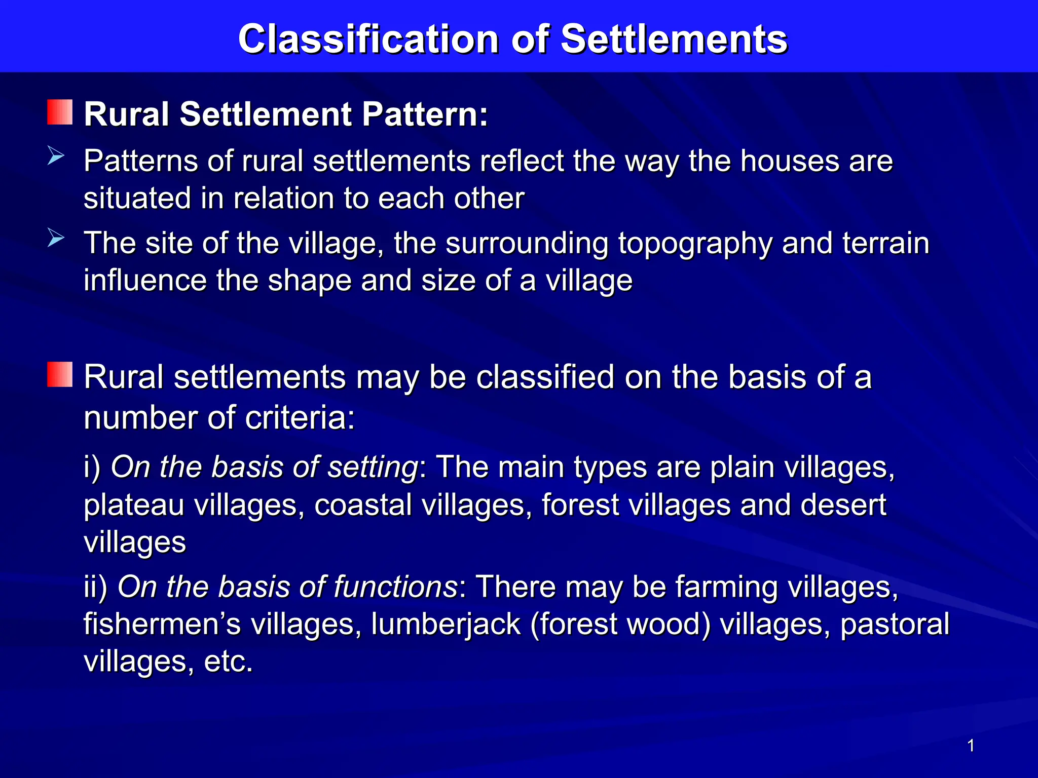Scatter Pattern Settlement Rural Classification of Rural Urban Settlemetns.ppt