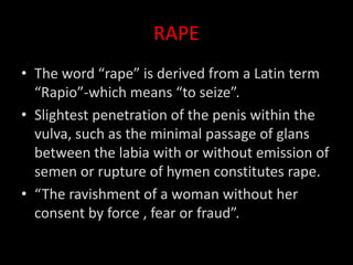 Classification of sexual offences and definition of rape | PPTX