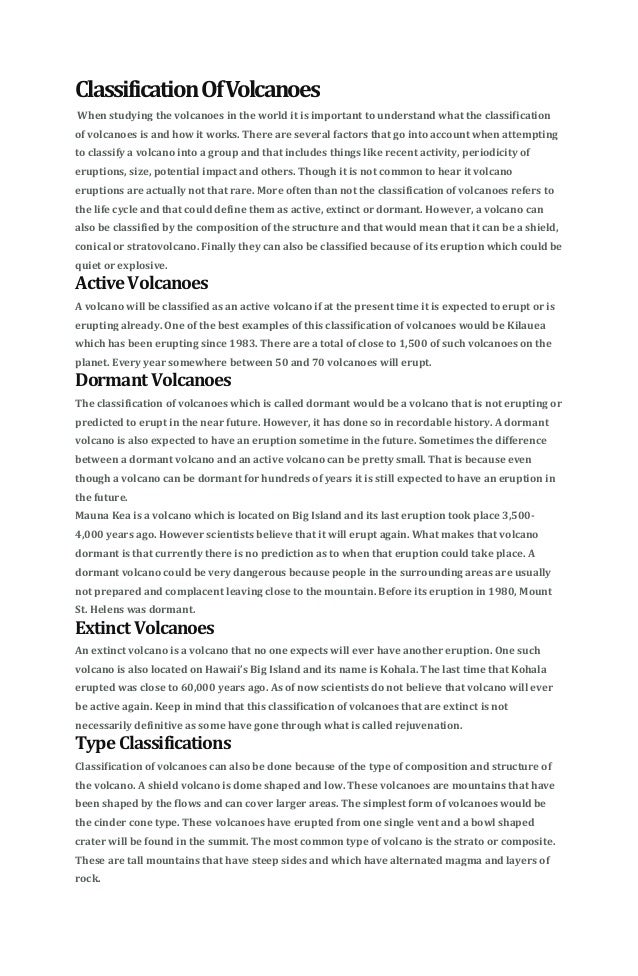 Classification Of Volcanoes