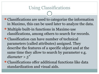 Classifications in IBM Maximo Asset Management