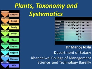 Plants, Taxonomy and
Systematics
Dr Manoj Joshi
Department of Botany
Khandelwal College of Management
Science and Technology Bareilly
 