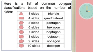CLASSIFICATIONS OF POLYGONS based on Number of Sides and Equality of ...