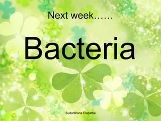 Next week……
Bacteria
Sudarshana Elapatha
 