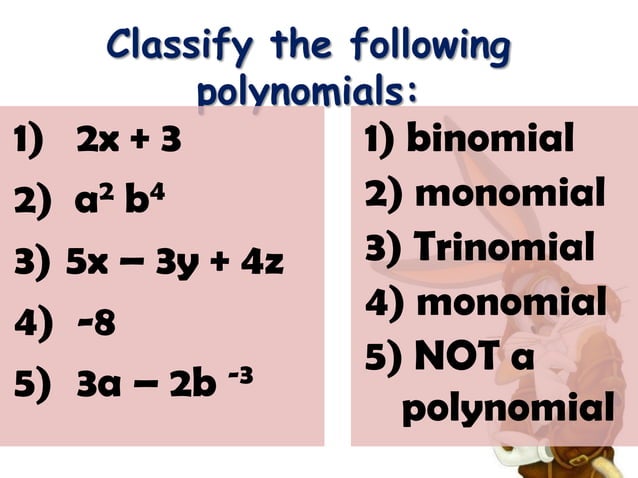 Classifying Polynomials | PPT